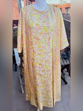 Early 70's Cream With Paisley Print House Dress